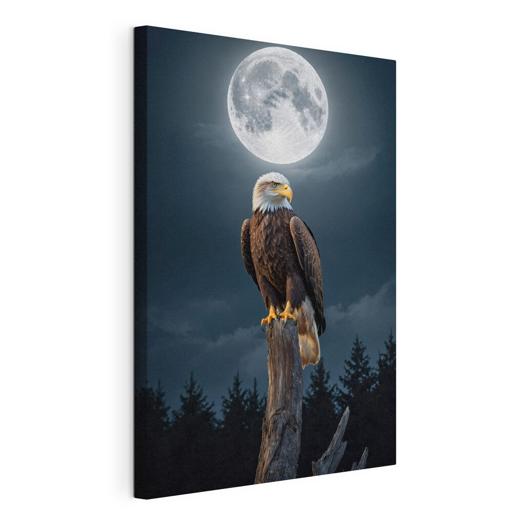 Seeadler unter Vollmond, gespannte Leinwand mit umlaufender Kante
