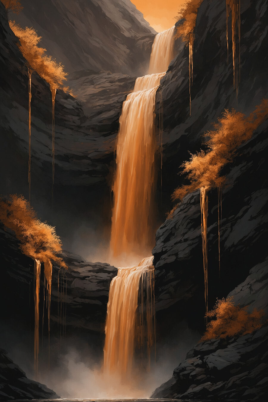 Goldener Wasserfall im Schatten — ganzes Design