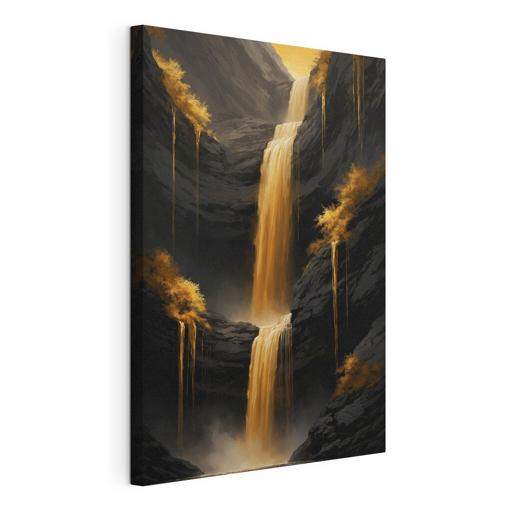 Goldener Wasserfall im Schatten, gespannte Leinwand mit umlaufender Kante