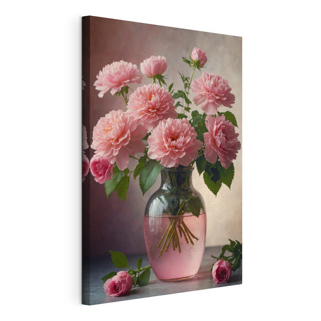 Strauß ganz in Rosa, gespannte Leinwand mit umlaufender Kante