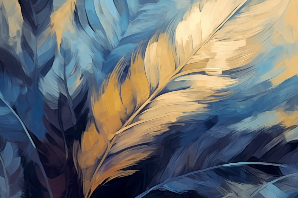 Goldene Feder auf Tiefblau — ganzes Design