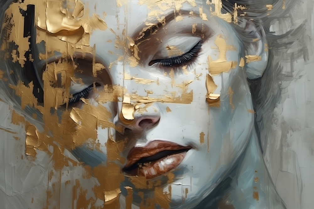 Gesicht hinter Goldflocken — ganzes Design
