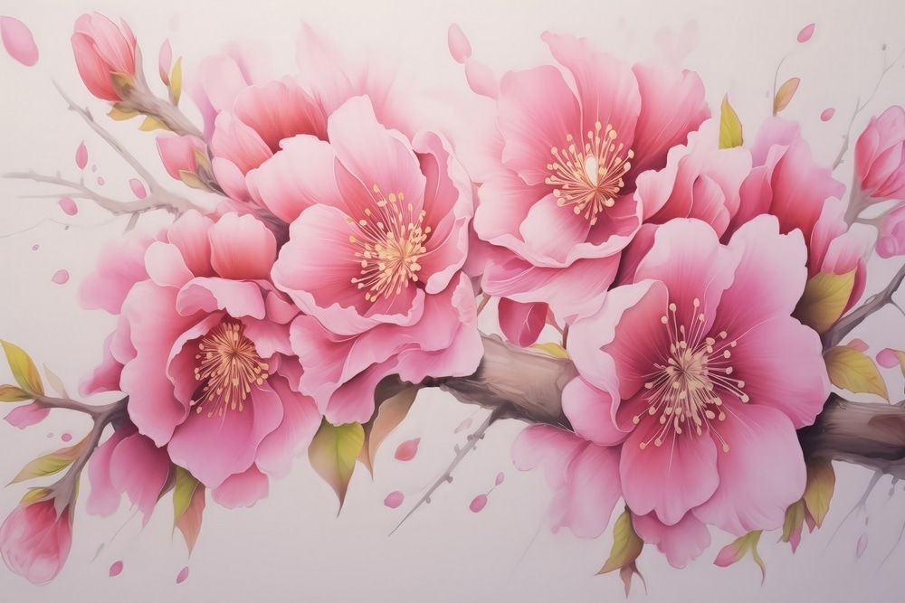 Rosa Blüten am Zweig — ganzes Design