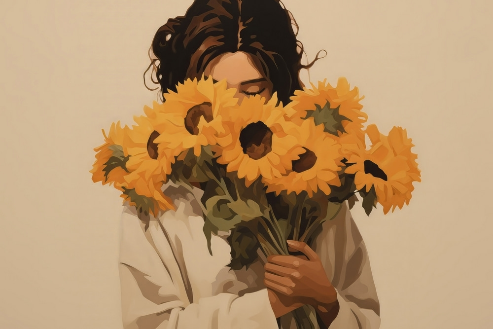 Versteckt hinter Sonnenblumen — ganzes Design