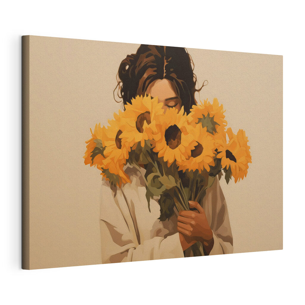 Versteckt hinter Sonnenblumen, gespannte Leinwand mit umlaufender Kante