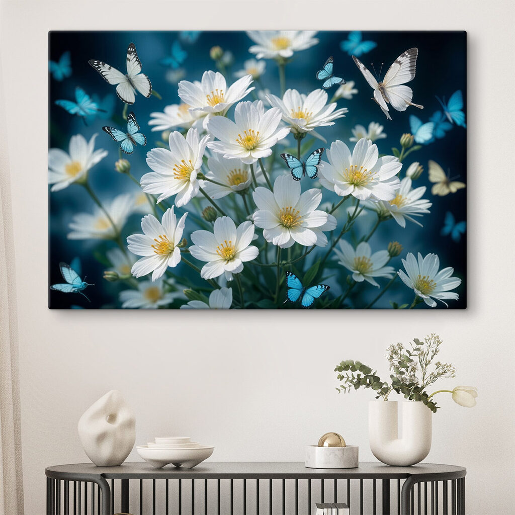 Schmetterlinge über weißen Blüten — Interieur 2