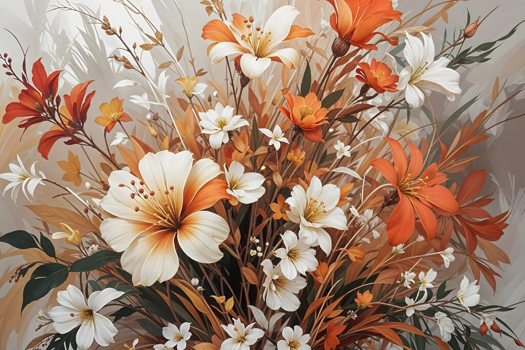 Herbstblumen in feinen Pinselstrichen — ganzes Design