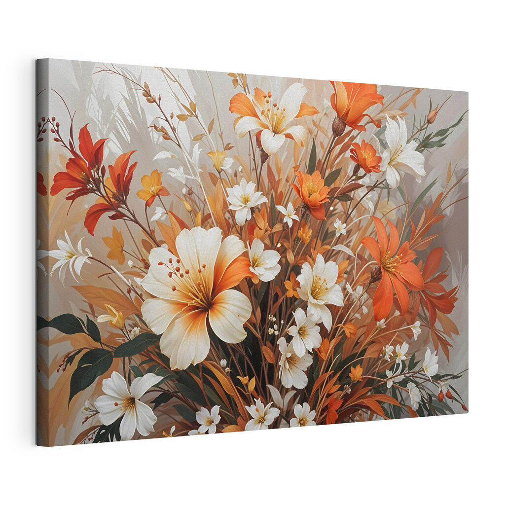 Herbstblumen in feinen Pinselstrichen, gespannte Leinwand mit umlaufender Kante