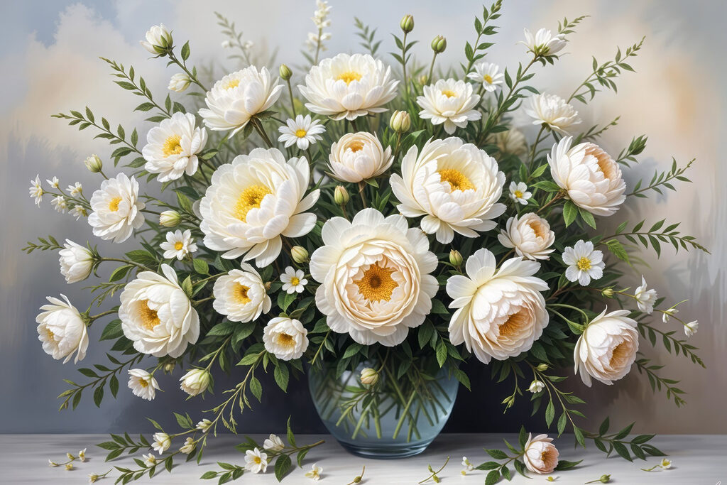 Vase mit weißen Rosen — ganzes Design