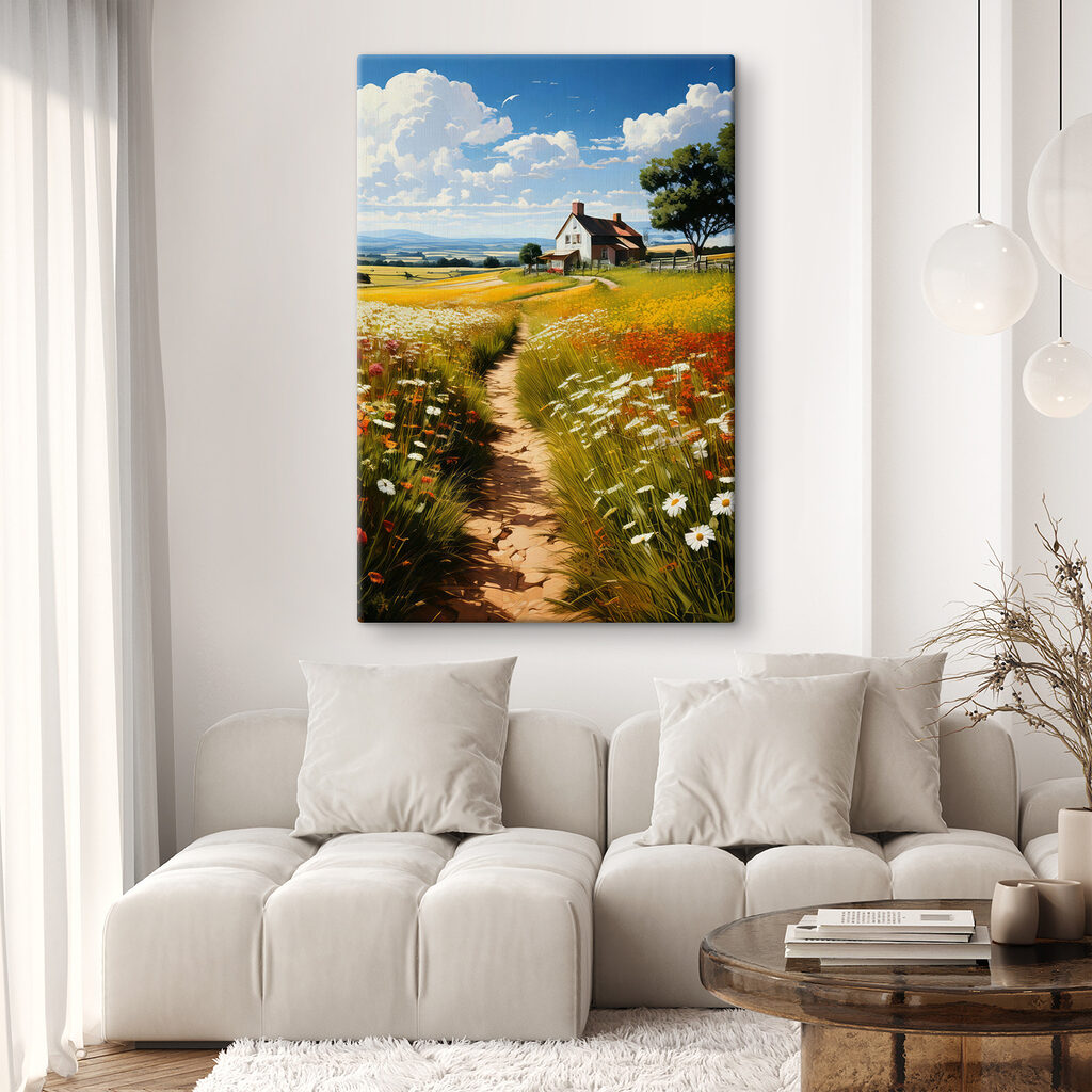 Blumenweg zum Haus in einem Interieur