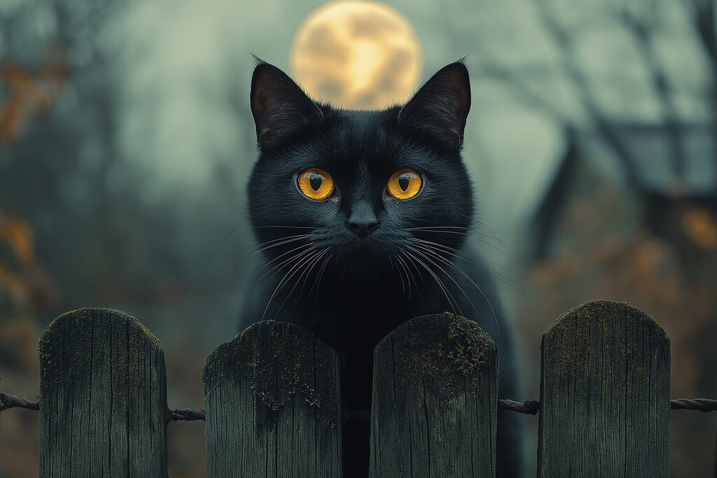 Katze am nächtlichen Zaun — ganzes Design