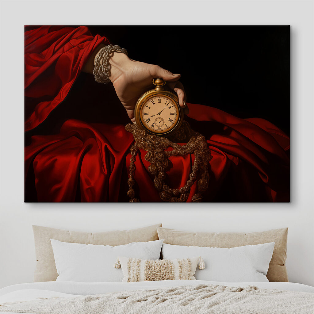 Taschenuhr in roten Falten — Interieur 2