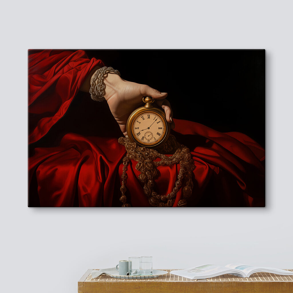 Taschenuhr in roten Falten — Interieur 1