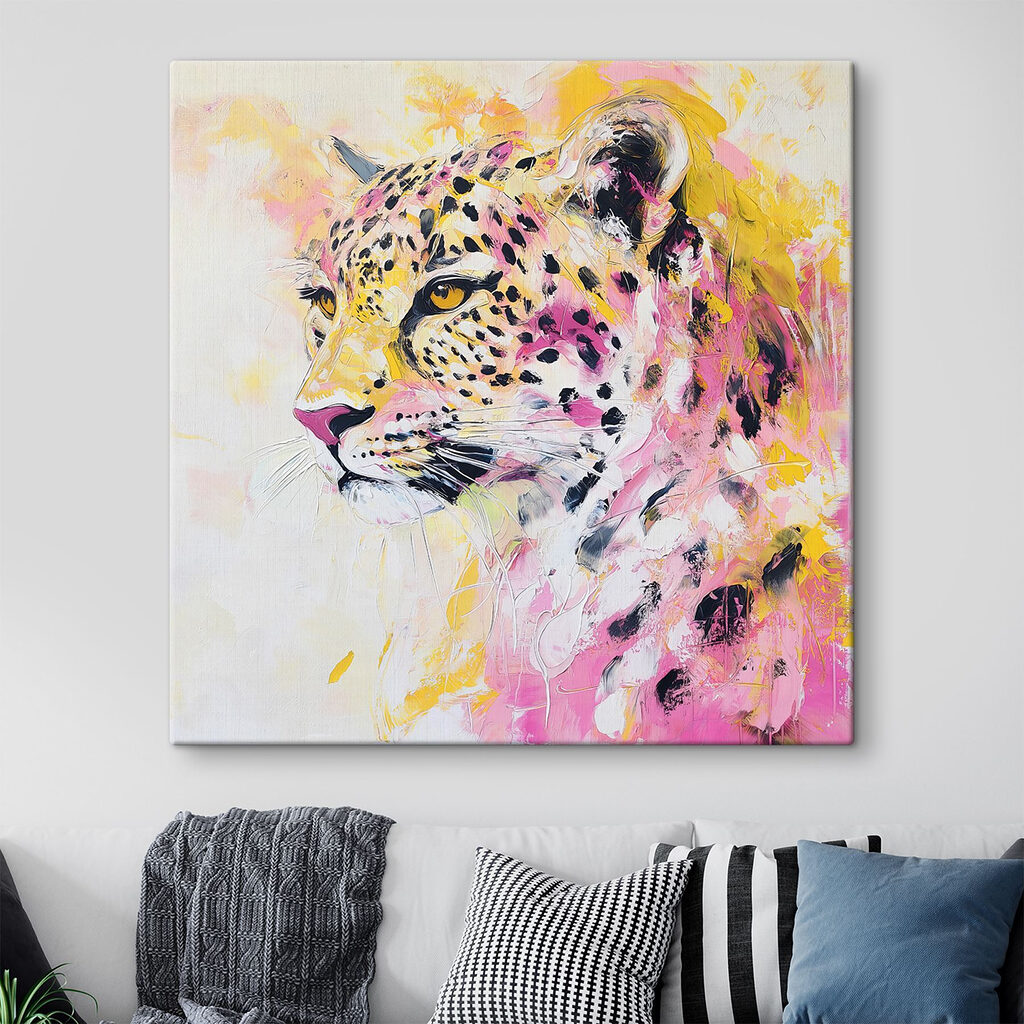 Leopard zwischen rosa Aquarellspritzern — Interieur 1