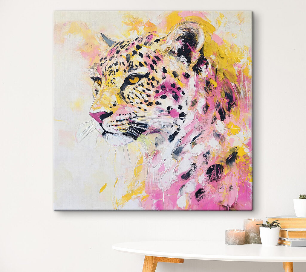 Leopard zwischen rosa Aquarellspritzern — Interieur 2