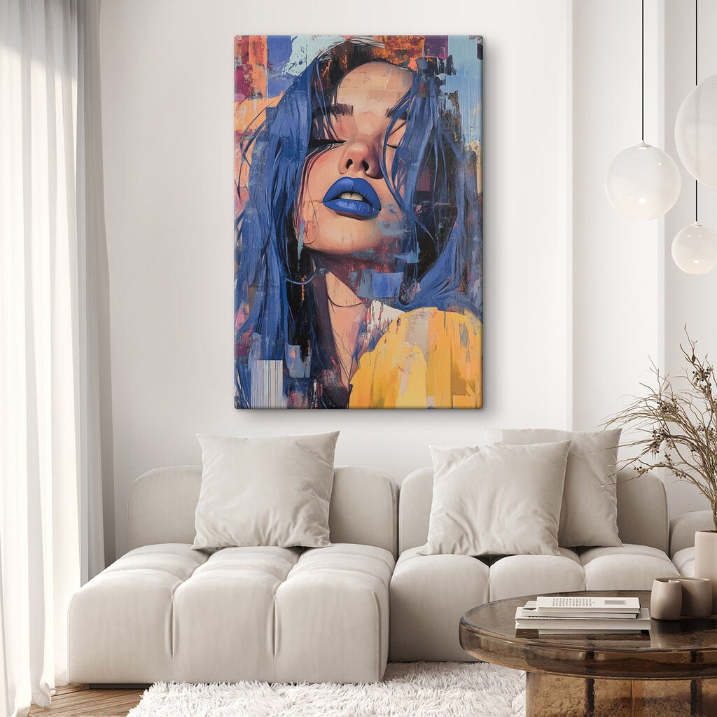 Blaue Lippen hinter Farbstreifen — Interieur 1