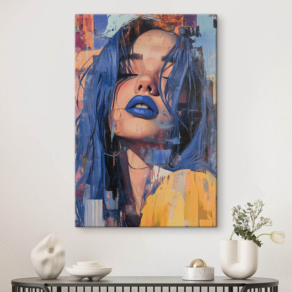 Blaue Lippen hinter Farbstreifen — Interieur 2