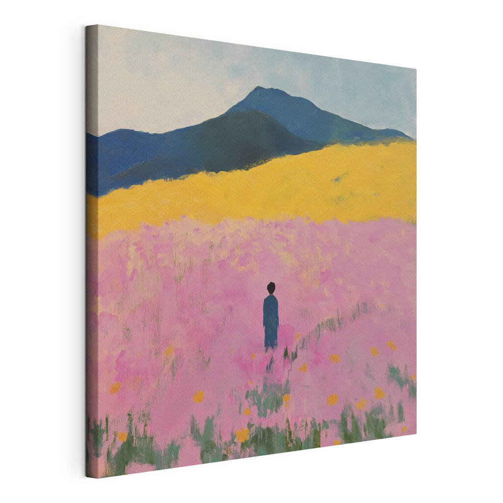 Allein im rosa Feld, gespannte Leinwand mit umlaufender Kante