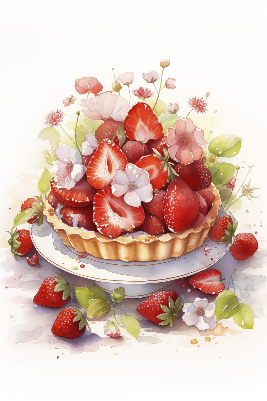 Erdbeertorte zwischen Blüten — ganzes Design