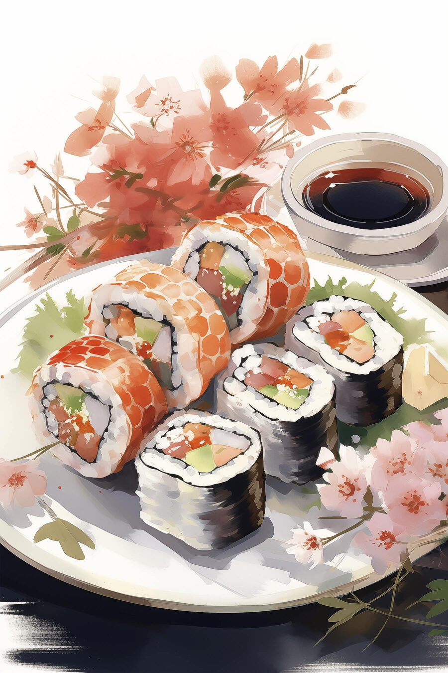 Sushi auf dunklem Teller — ganzes Design