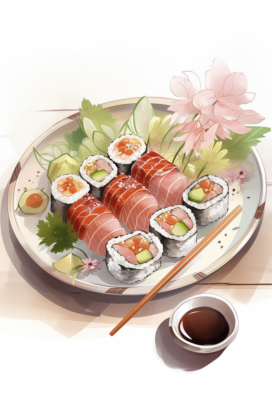 Sushi unter dem Blütenzweig — ganzes Design
