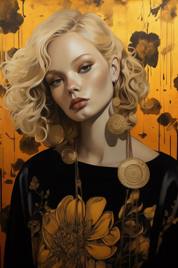 Kleid mit Goldblumen — ganzes Design