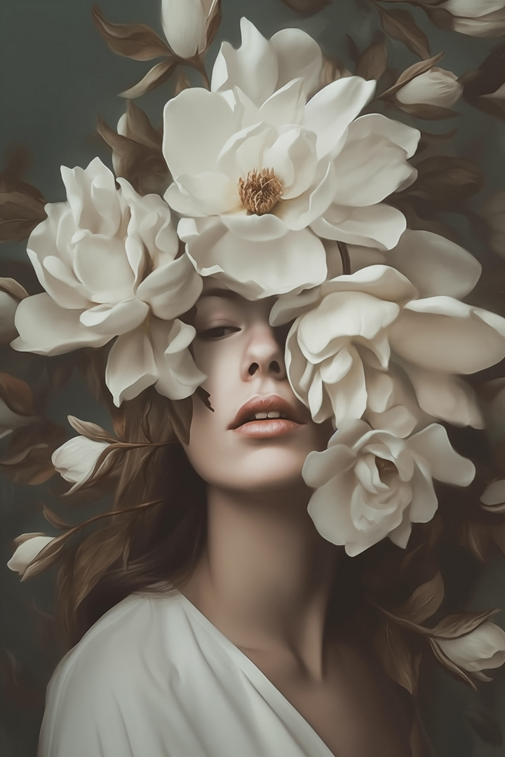 Weiße Blüten als Schleier — ganzes Design