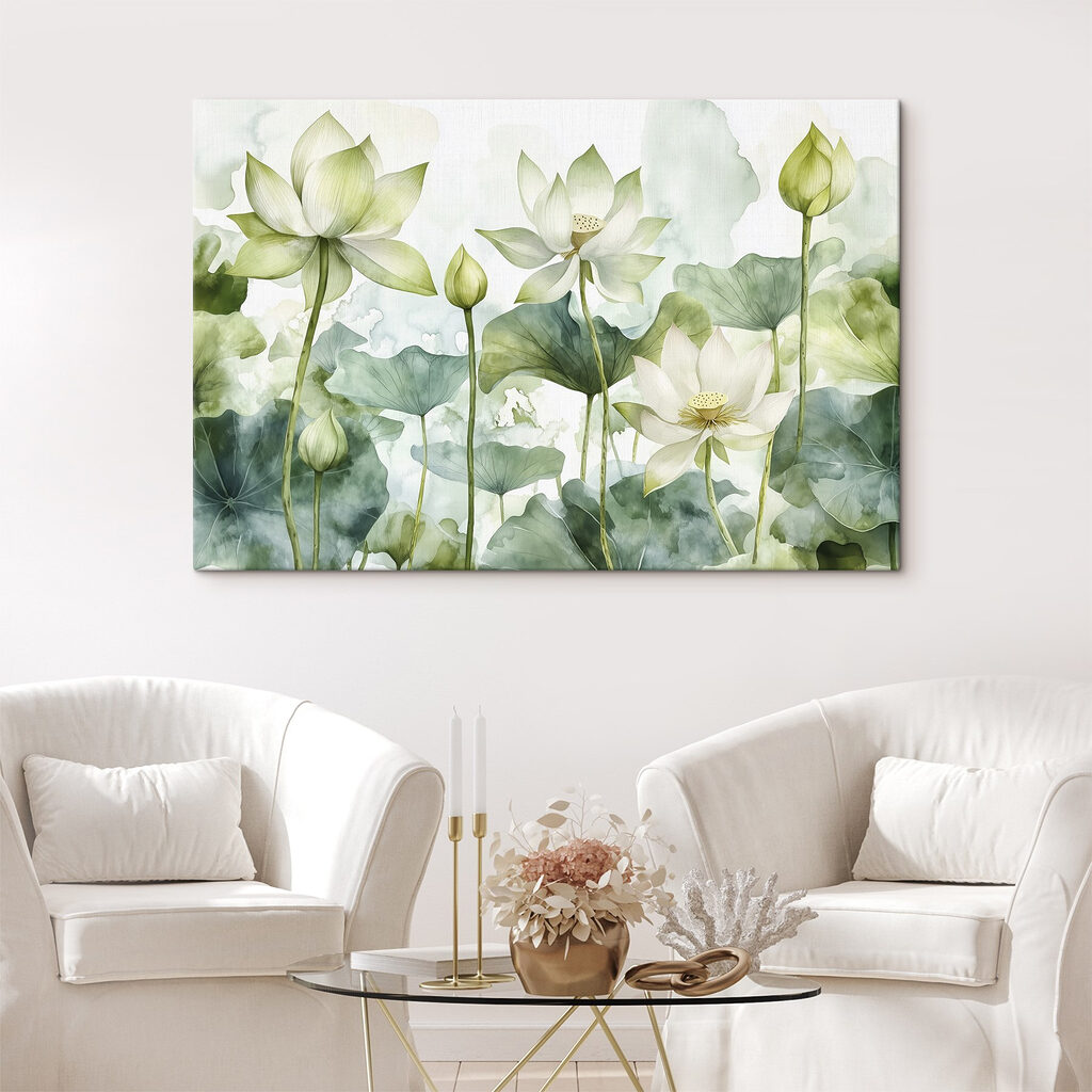 Weiße Lotusblüten zwischen Blättern — Interieur 1