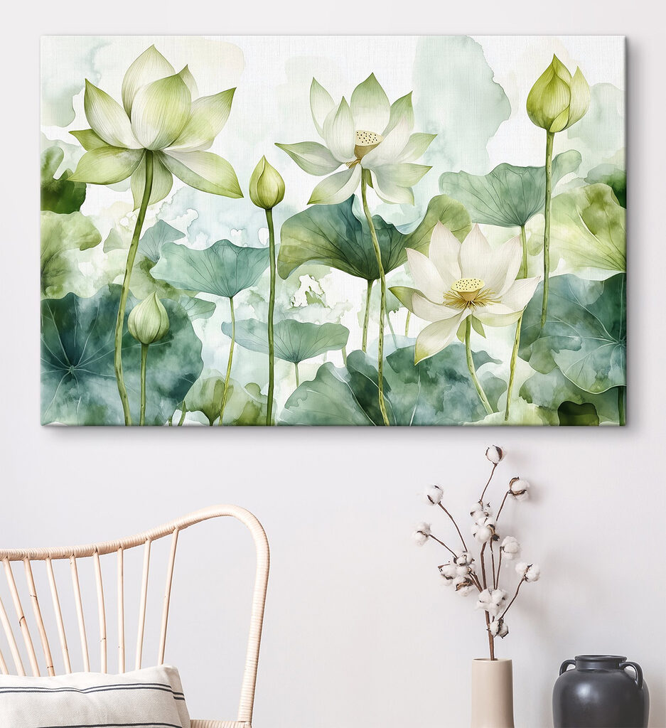 Weiße Lotusblüten zwischen Blättern — Interieur 2