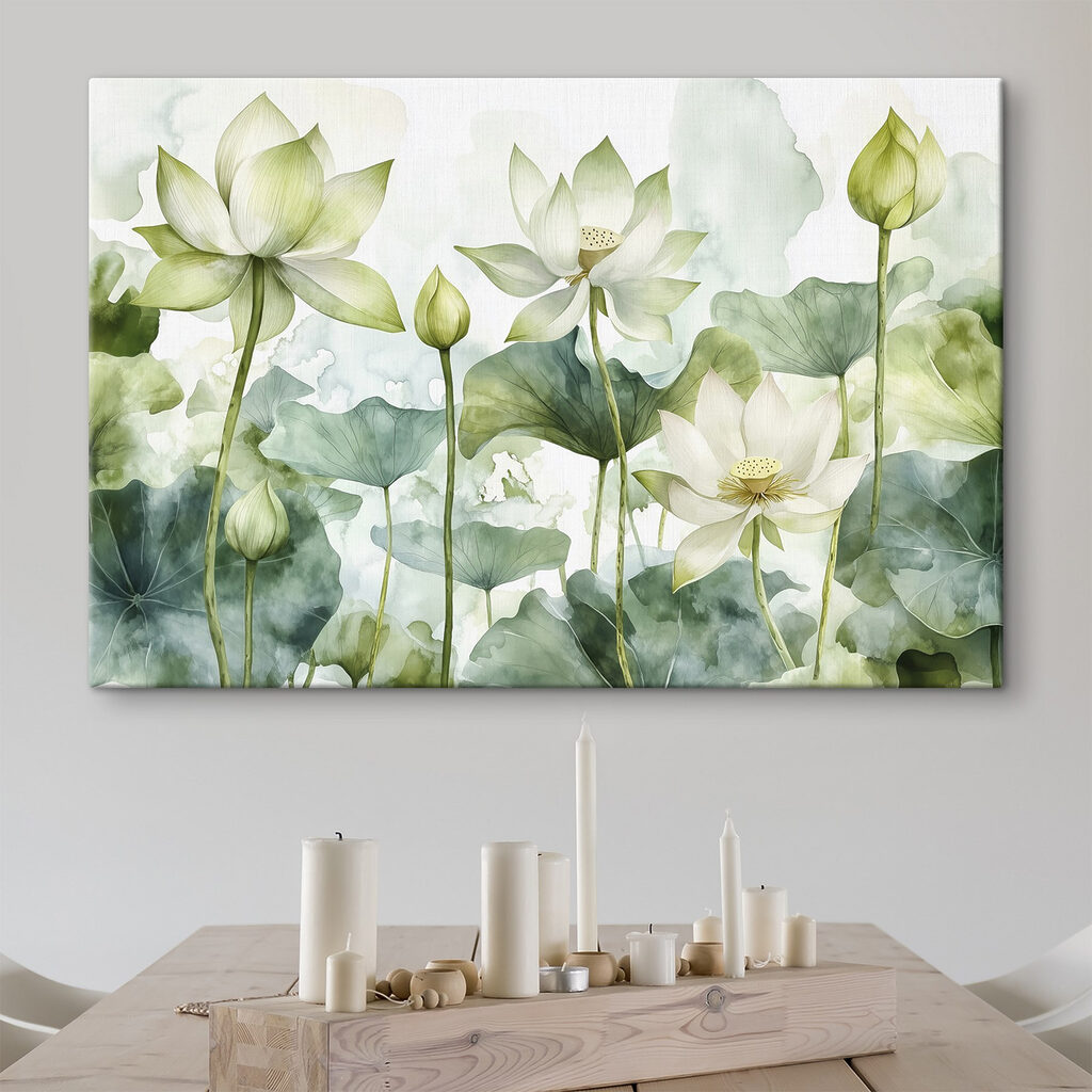 Weiße Lotusblüten zwischen Blättern — Interieur 3