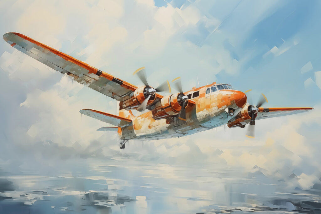 Flugzeug in gemalten Wolken — ganzes Design