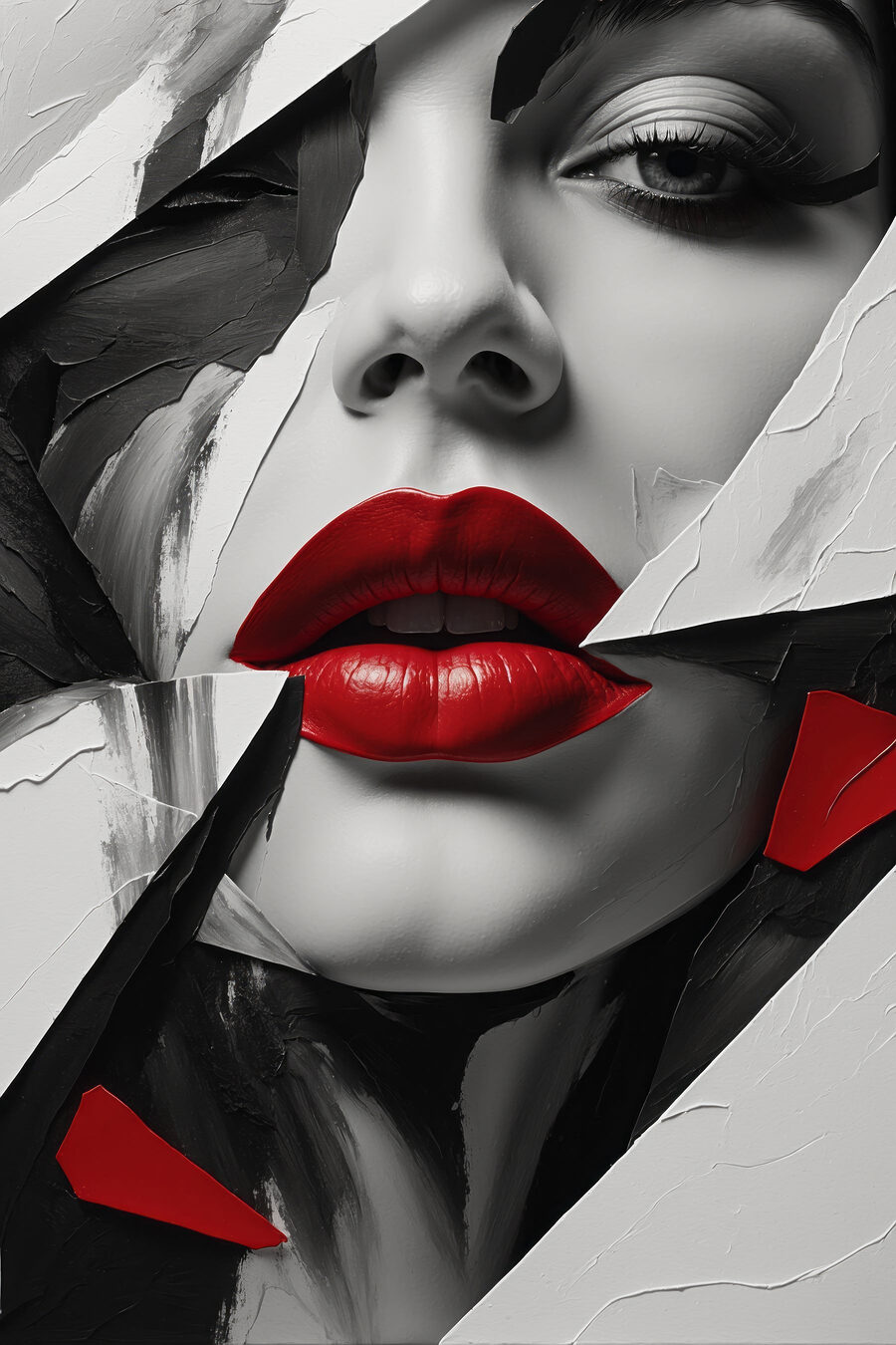 Rote Lippen zwischen Schnipseln — ganzes Design