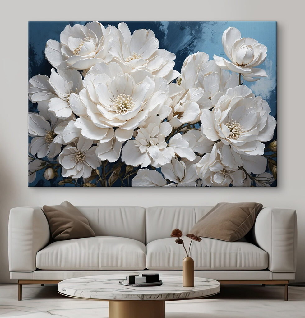 Weiße Blüten auf Nachtblau — Interieur 3