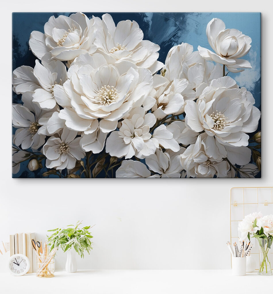 Weiße Blüten auf Nachtblau — Interieur 1