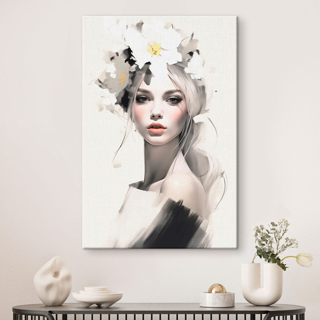 Porträt unter weißen Blüten — Interieur 1
