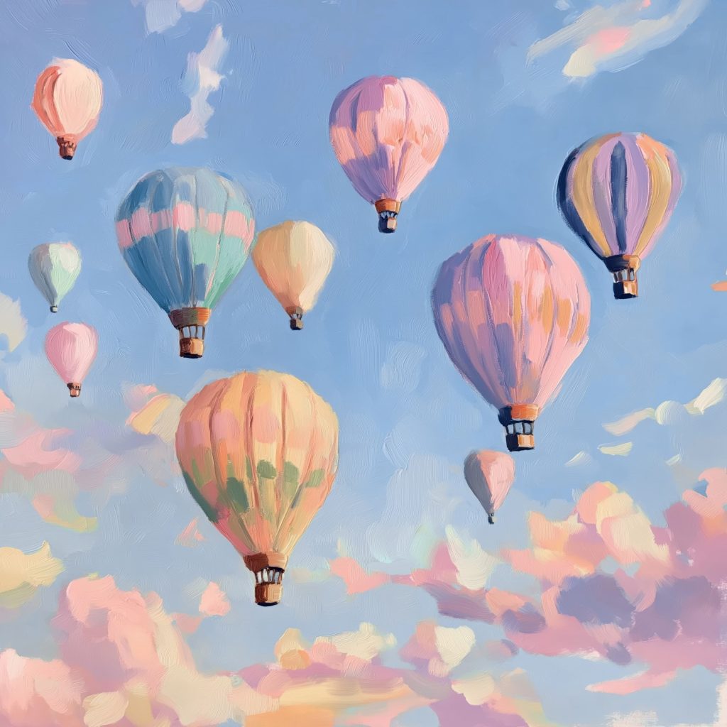 Pastellballons am blauen Himmel — ganzes Design