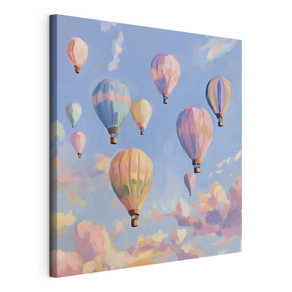 Pastellballons am blauen Himmel, gespannte Leinwand mit umlaufender Kante