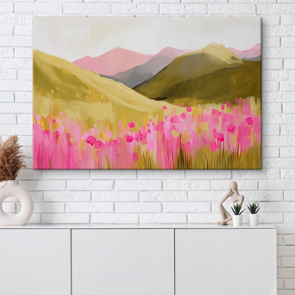 Rosa Blüten vor Hügeln — Interieur 2