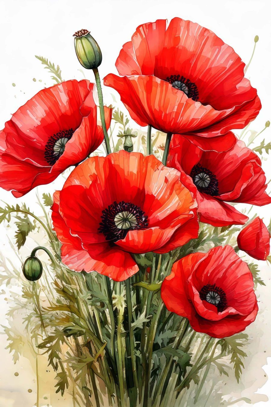 Mohnblumen in hellem Aquarell — ganzes Design