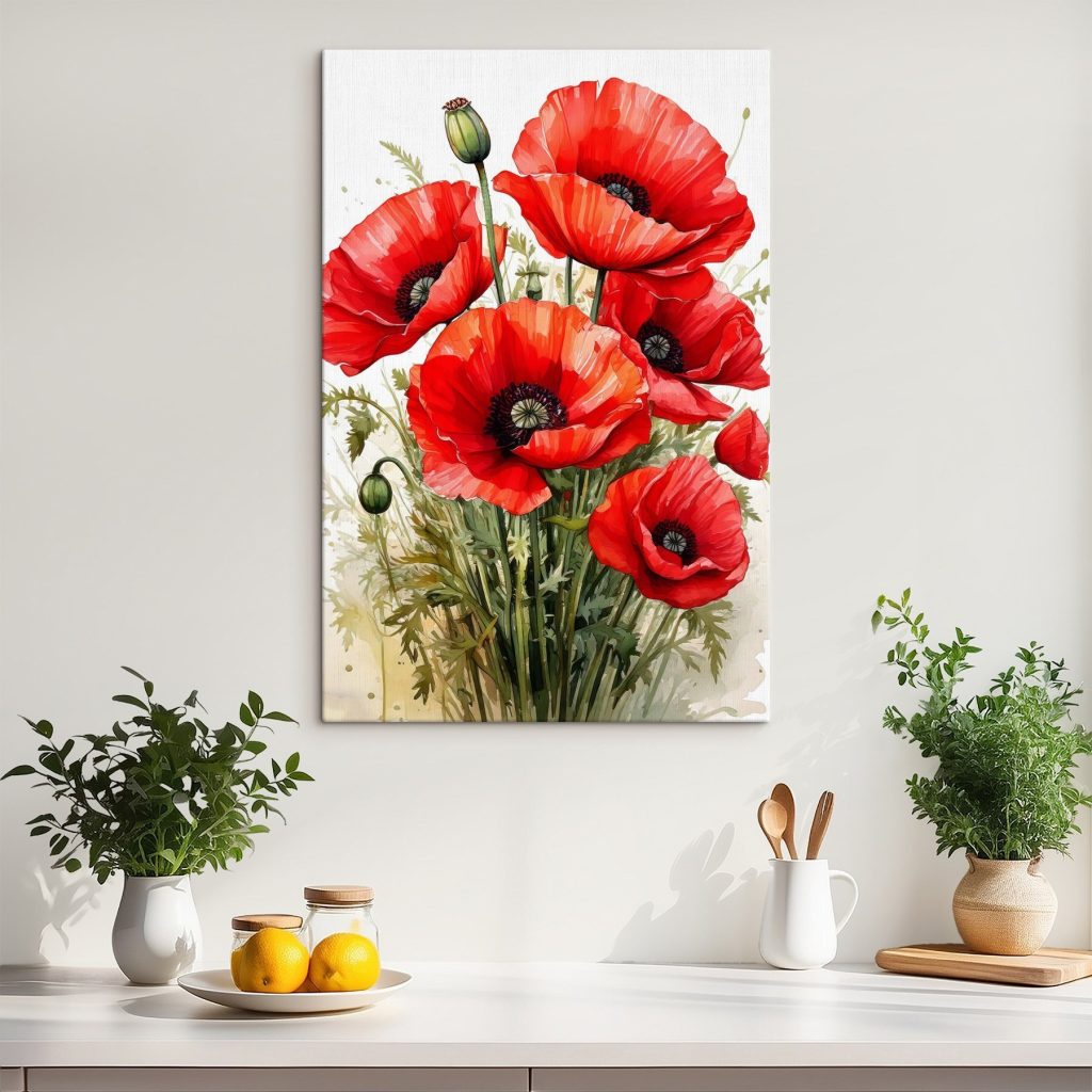 Mohnblumen in hellem Aquarell in einem Interieur