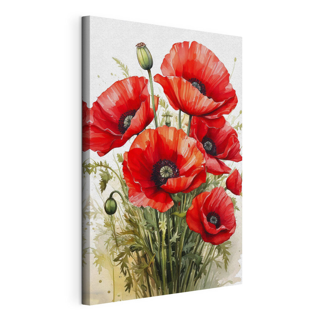 Mohnblumen in hellem Aquarell, gespannte Leinwand mit umlaufender Kante