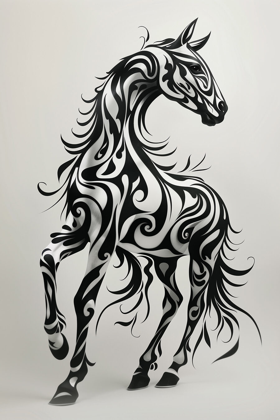 Pferd aus schwarzen Zierlinien — ganzes Design