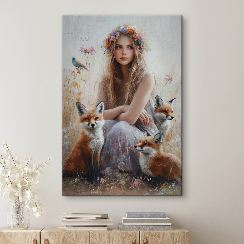 Fuchsfreunde im Blumengarten in einem Interieur