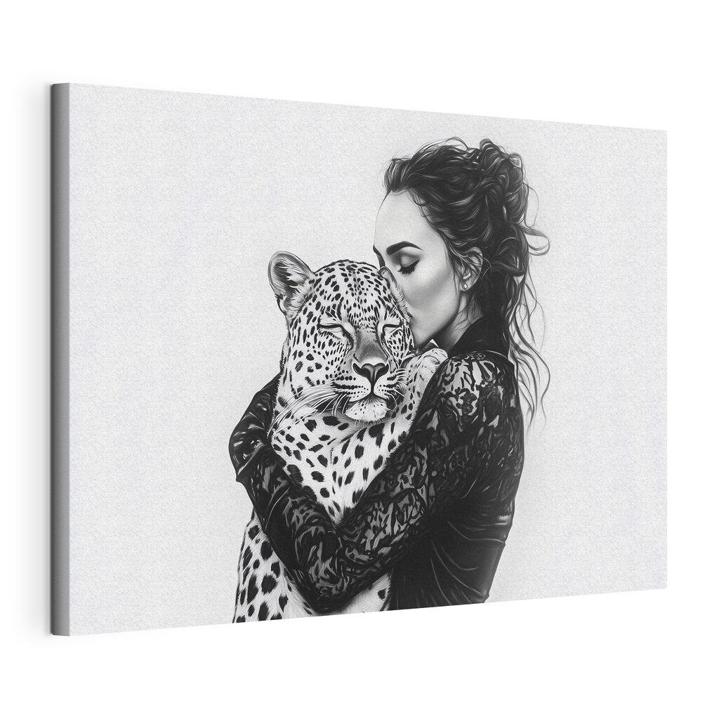 Umarmung mit einem Leoparden, gespannte Leinwand mit umlaufender Kante