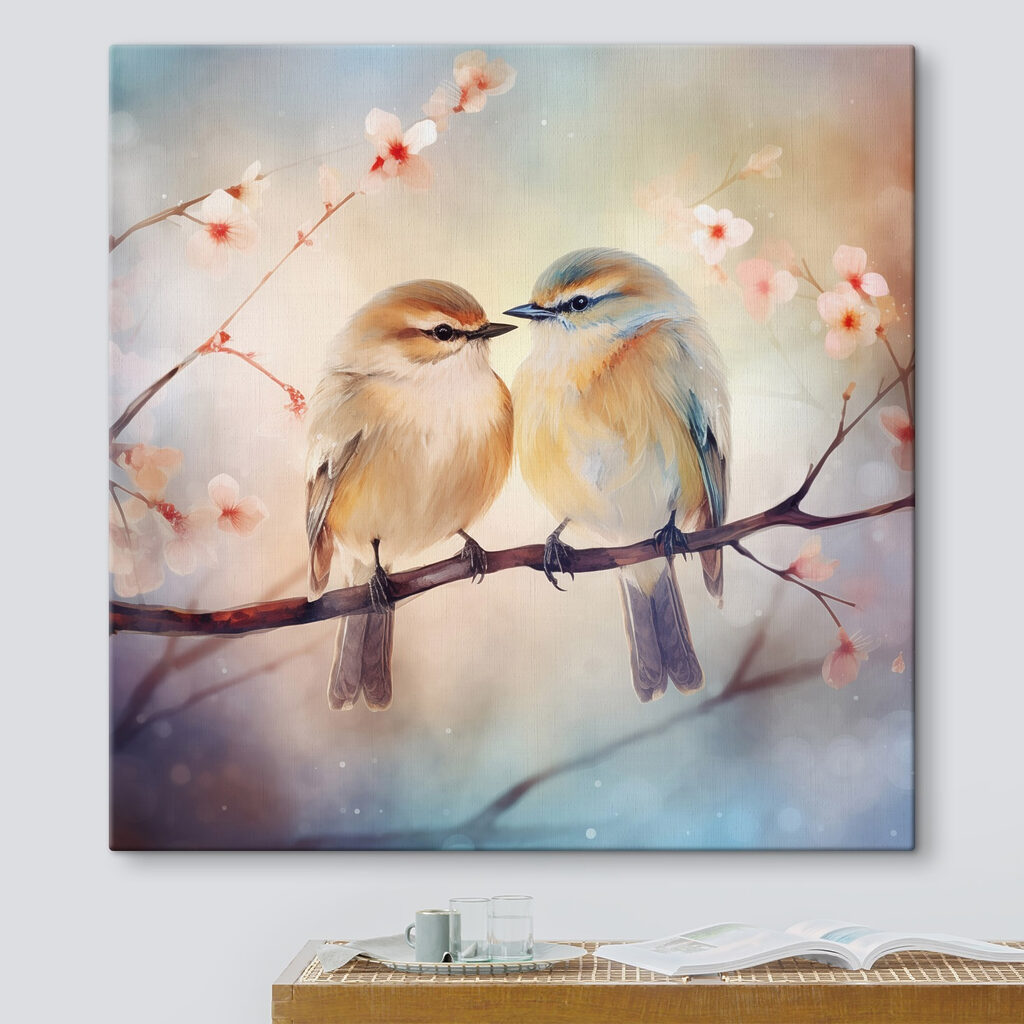 Zwei Vögel teilen Winterwärme in einem Interieur