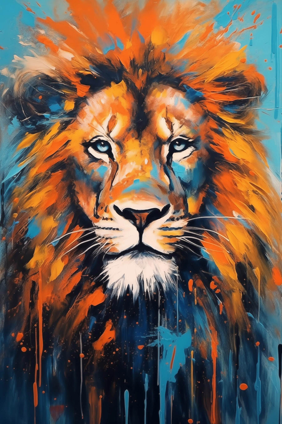 Löwenmähne in Orange-Blau — ganzes Design