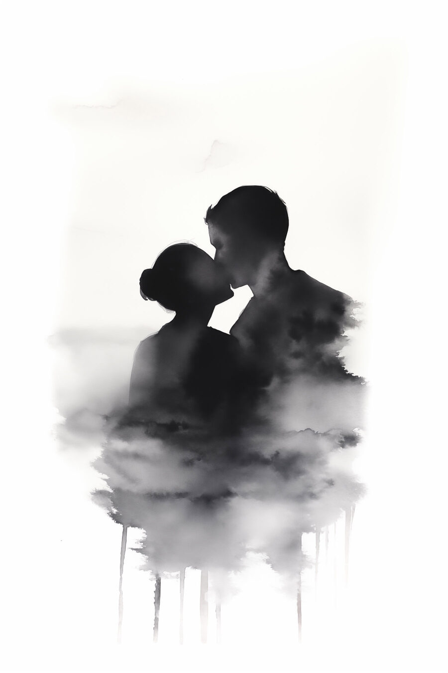 Kuss in Aquarellschatten — ganzes Design