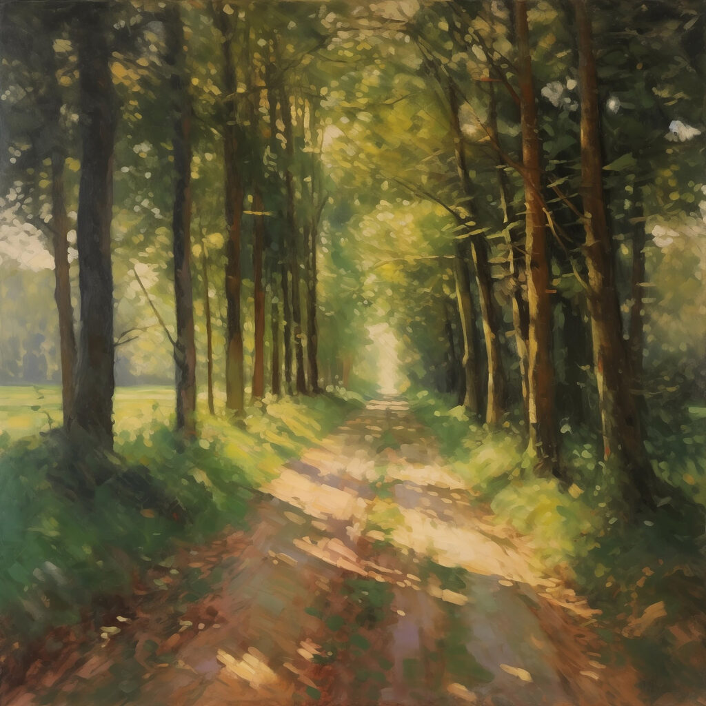 Sandweg durch sonnigen Wald — ganzes Design