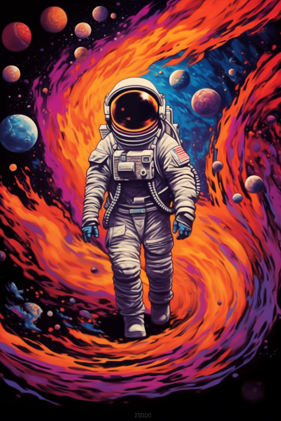 Astronaut im Farbentor — ganzes Design