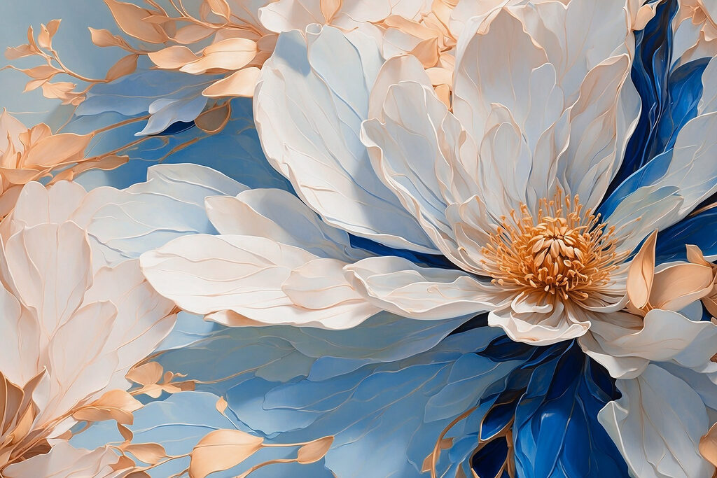 Blüte in blauen Falten — ganzes Design